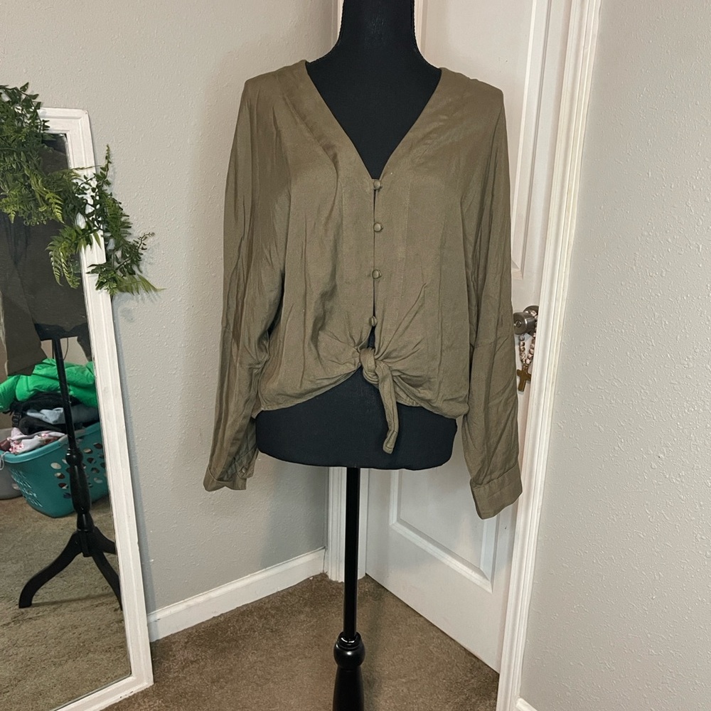 Olive Green Button-Up Women's Top